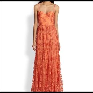 Alice and Olivia coral lace maxi dress